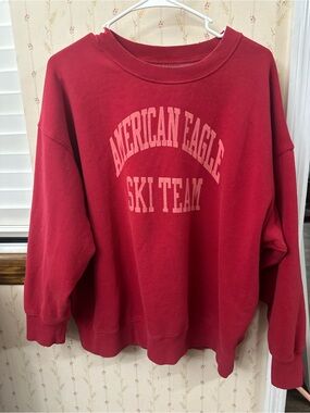 American Eagle Women’s Large Red Ski Team Graphic Crewneck Sweatshirt Oversized
